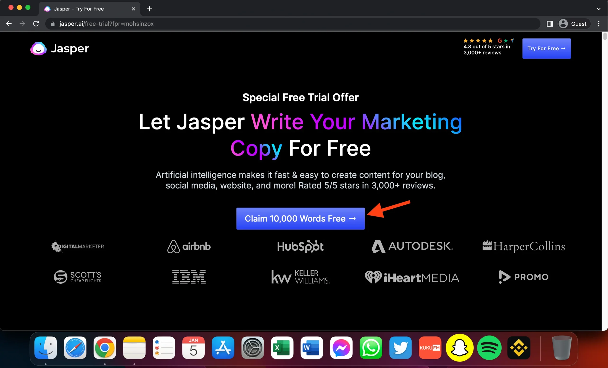 jasper free trial page